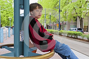 Young boy waiting for the Max Train