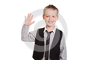 Young Boy Waving at the camera