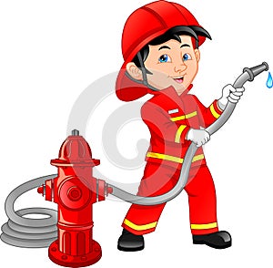 Young boy wearing Fire fighter cartoon photo