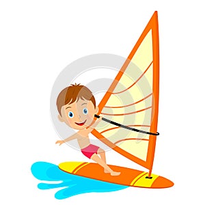 Young boy windsurfing  in the sea