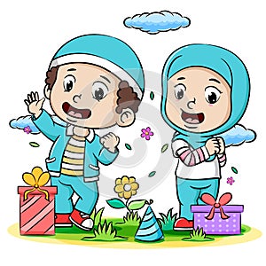 A young Boy and a young girl Muslim celebrating ied fitr