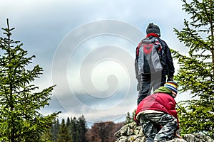 Young boys hiking