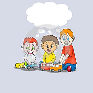 Young boys playing a car toy