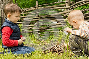 Young boys playing with matches