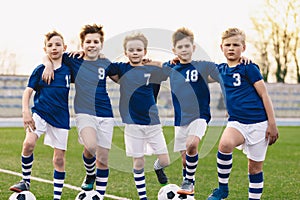 Young Boys in Soccer Team. Happy Junior Sports Group of Kids