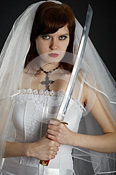 Young Bride armed sword photo
