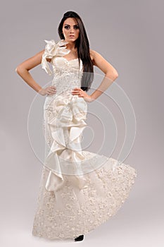 young bride dressed in elegance white wedding dress