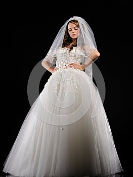 young bride dressed in elegance white wedding dress