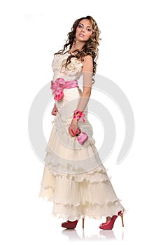 young bride dressed in elegance white wedding dress