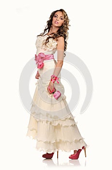 young bride dressed in elegance white wedding dress