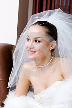 A young bride looking forward