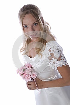 A young bride in wedding gown