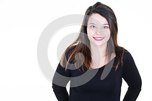 Young brunette attractive woman studio portrait