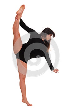 Young brunette caucasian woman dancing