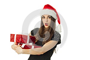 Young brunette woman in santa hat