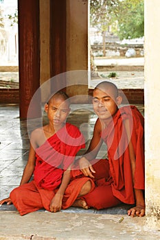 Young Buddhist monks in Bagan, Burma (Myanmar)