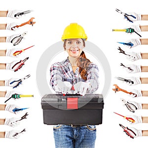 Young builder in the construction helmet