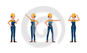 Young builder woman in blue uniform vector character design. no3