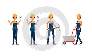 Young builder woman in blue uniform vector character design. no4