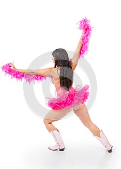 Young burlesque dancer in warrior pose