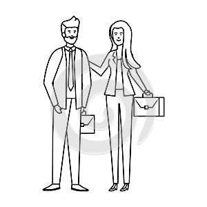 Young business couple with portfolio characters