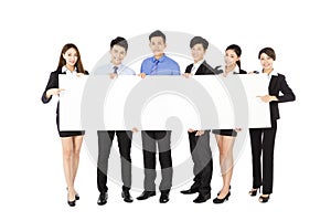 Young Business group holding blank white board