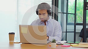 Young business indian man meeting with business team via video conference call at Office