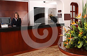 Young business lady work on reception