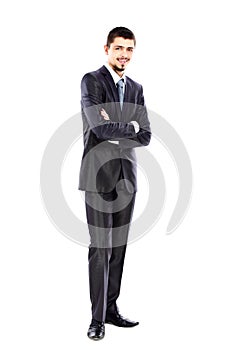 Young business man full body isolated on white