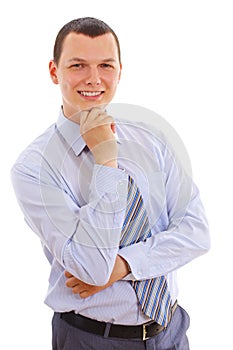 Young business man with hand near chin