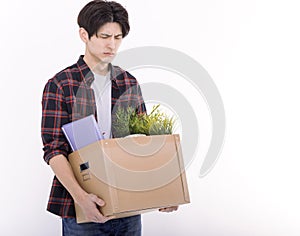 Young Business man Holding Stuff Resign Depress