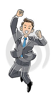 Young business man jumping wearing business suit