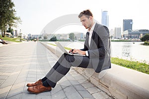 Young business man outdoors work occupation lifestyle.