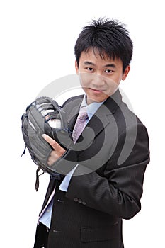 Young Business Man pitching baseball