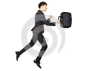 young business man running with briefcase