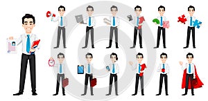 Young business man, set of thirteen poses