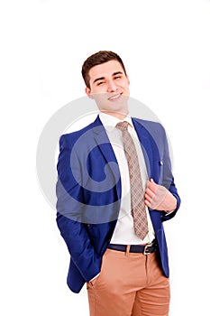 Young business man smiling isolated on white background