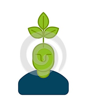 Young business manager icon. plant grows from head. Head and tree.