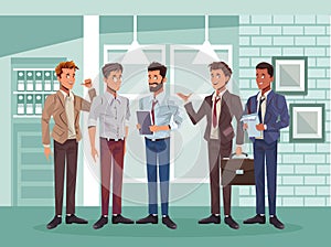 Young business men workers characters