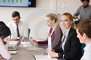 Young business people group on team meeting at modern office