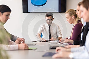 Young business people group on team meeting at modern office