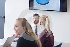 Young business people group on team meeting at modern office