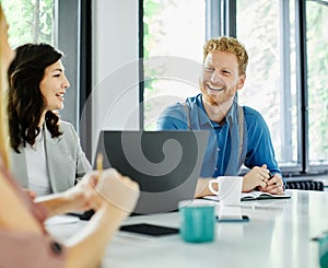 young business people meeting office teamwork group presentation seminar man businessman startup project idea