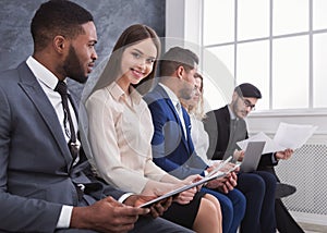 Young business people preparing for job interview