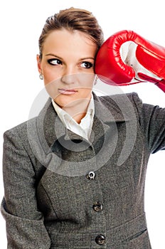 Young Business woman boxing punch
