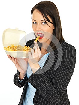 Young Business Woman Eating Chips
