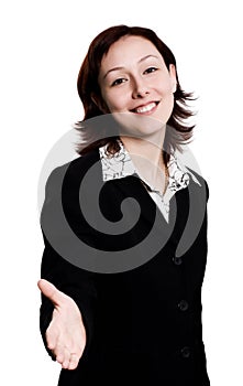 Young business woman greeting