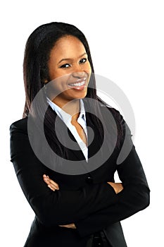 Young business woman with hands folded smiling