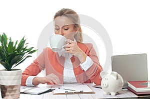 Business woman having a coffee break