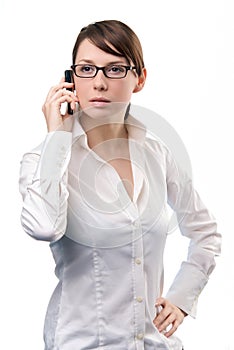 Young Business Woman holding Cell Phone